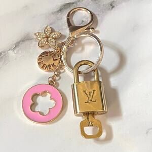 Louis Vuitton Lock & Key Set #311 with a Pink Flower Charm Keychain